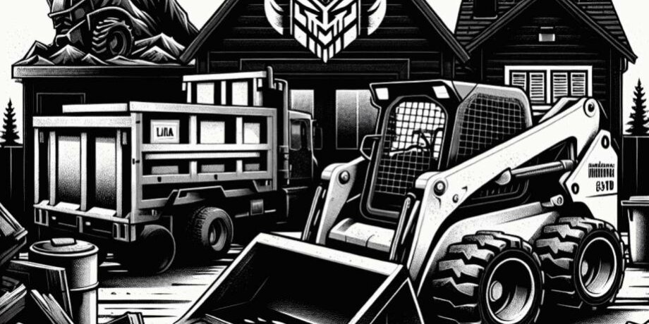 sons-of-odin-dumpster-and-skid-steer-warriors Sons of Odin team wearing Viking helmets for hauling