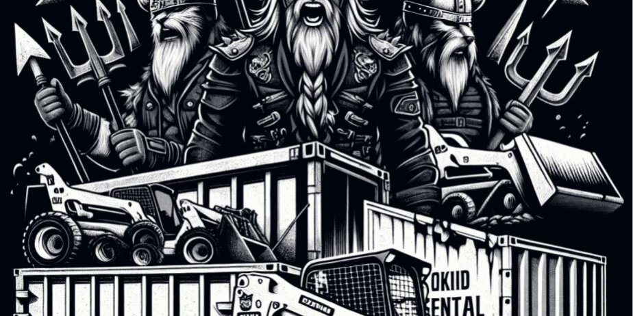 sons-of-odin-junk-hauling-bobcat-rental-crew Sons of Odin Bobcat tractor showcasing Viking strength