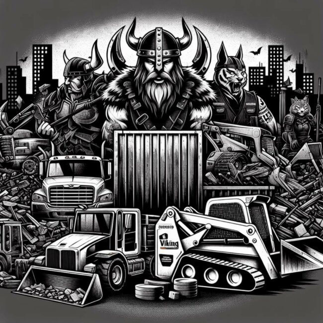 warrior-tribe-dumpster-rental-sons-of-odin Sons of Odin skid steer on site for powerful Viking junk removal